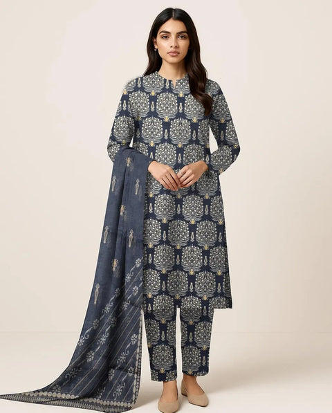 3 Pcs Women's Unstitched Printed Suit - Dhanak Digital Print