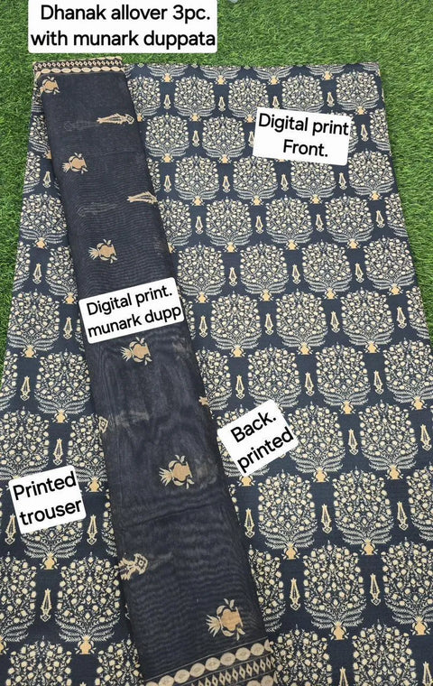 3 Pcs Women's Unstitched Printed Suit - Dhanak Digital Print