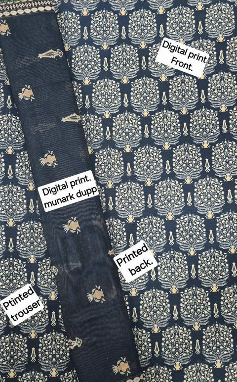 3 Pcs Women's Unstitched Printed Suit - Dhanak Digital Print