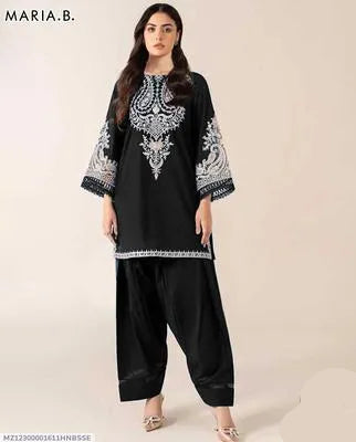 Stylish Embroidered Dhanak Suit Set - 2 Pcs in Black