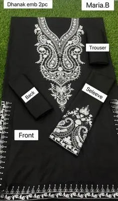 Stylish Embroidered Dhanak Suit Set - 2 Pcs in Black