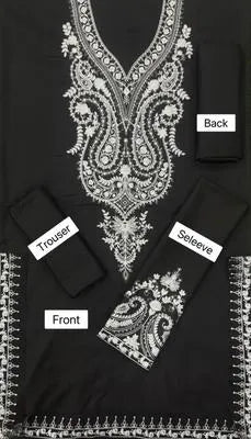 Stylish Embroidered Dhanak Suit Set - 2 Pcs in Black