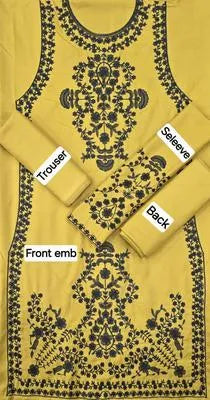 2 Pcs Women's Unstitched Embroidered Suit - Yellow Dhanak