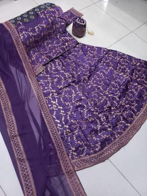 Stunning Purple Silk Embroidered Lehenga Set - 4 Pcs