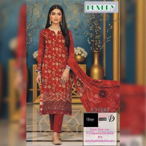 3 Pcs Linen Women's Unstitched Digital Print Suit