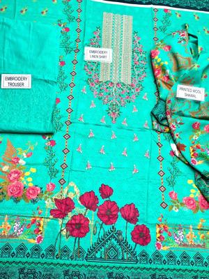 Elegant Linen Printed Suit - 3 Piece Unstitched | Winter Collection