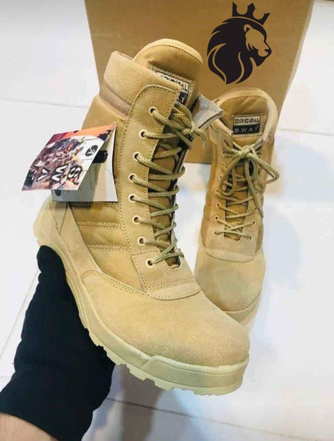 Men's Long Army Boots - Beige Swat
