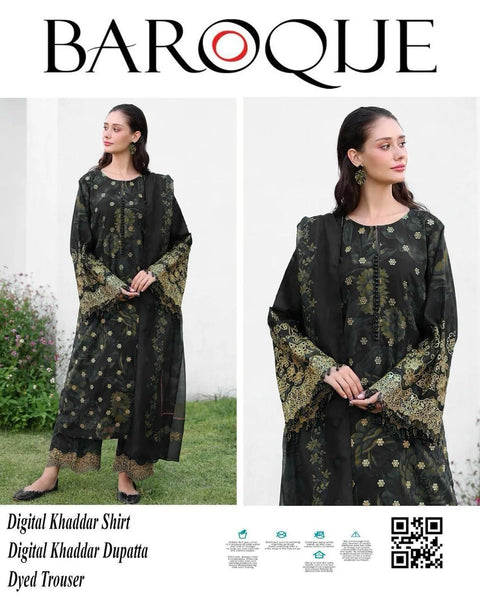 3 Pcs Women's Unstitched Printed Suit - Khaddar