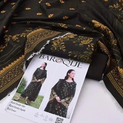 3 Pcs Women's Unstitched Printed Suit - Khaddar