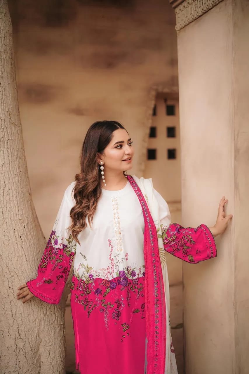 3 Pcs Women's Stitched Swiss Voile Printed Suit