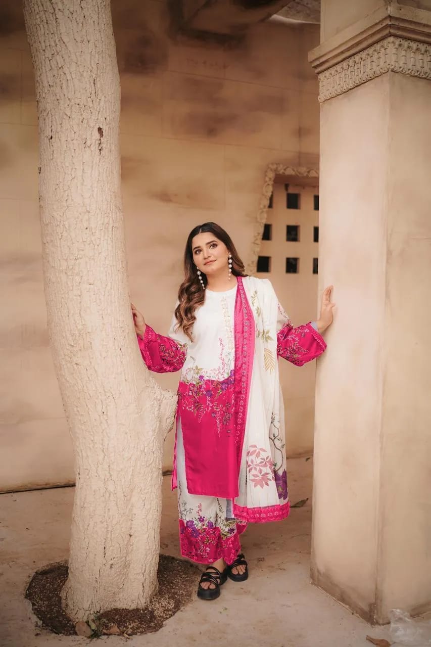 3 Pcs Women's Stitched Swiss Voile Printed Suit
