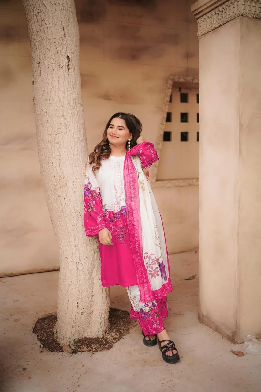 3 Pcs Women's Stitched Swiss Voile Printed Suit