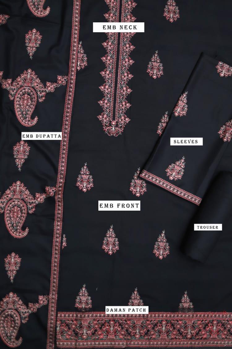 3 Pcs Women's Unstitched Embroidered Suit